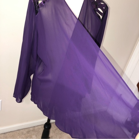 Sheer Purple Open Wrap Cover Purple Sequins Laser Cut Long Sleeve Top Jacket - Picture 4 of 10